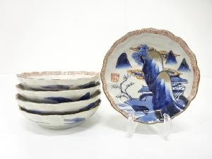 古伊万里　染付　山水　四寸皿　5客揃